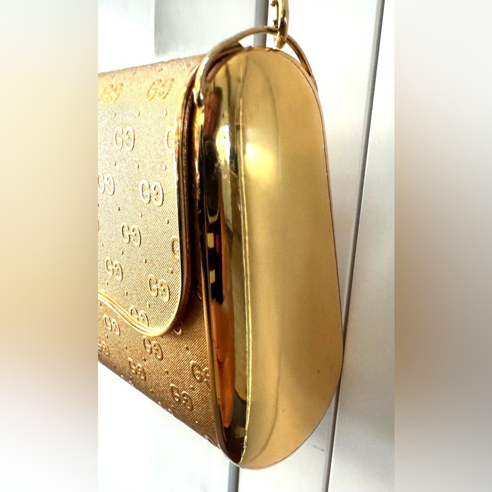 GUCCI Vintage Gold GG Minaudiere 2-Tone Hardcase Clutch Italy - Picture 3 of 10